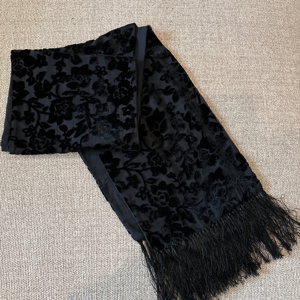 Vintage scarf circa 1995 silk cut velvet scarf with fringe